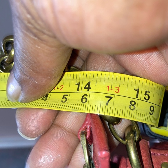 Vintage Fossil Coral Red Leather Chain Mini Crossbody Bag/Purse - Picture 13 of 14